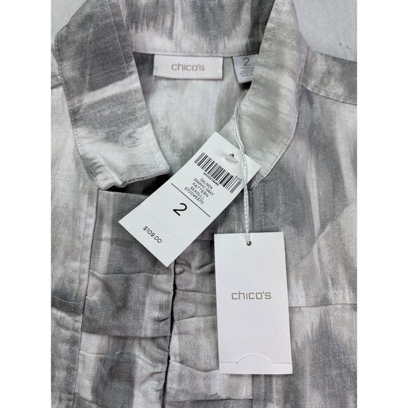 Chico's Womens Jacket Gray White Silver Patterned Open Front Size 2 (US L) New - Picture 5 of 7